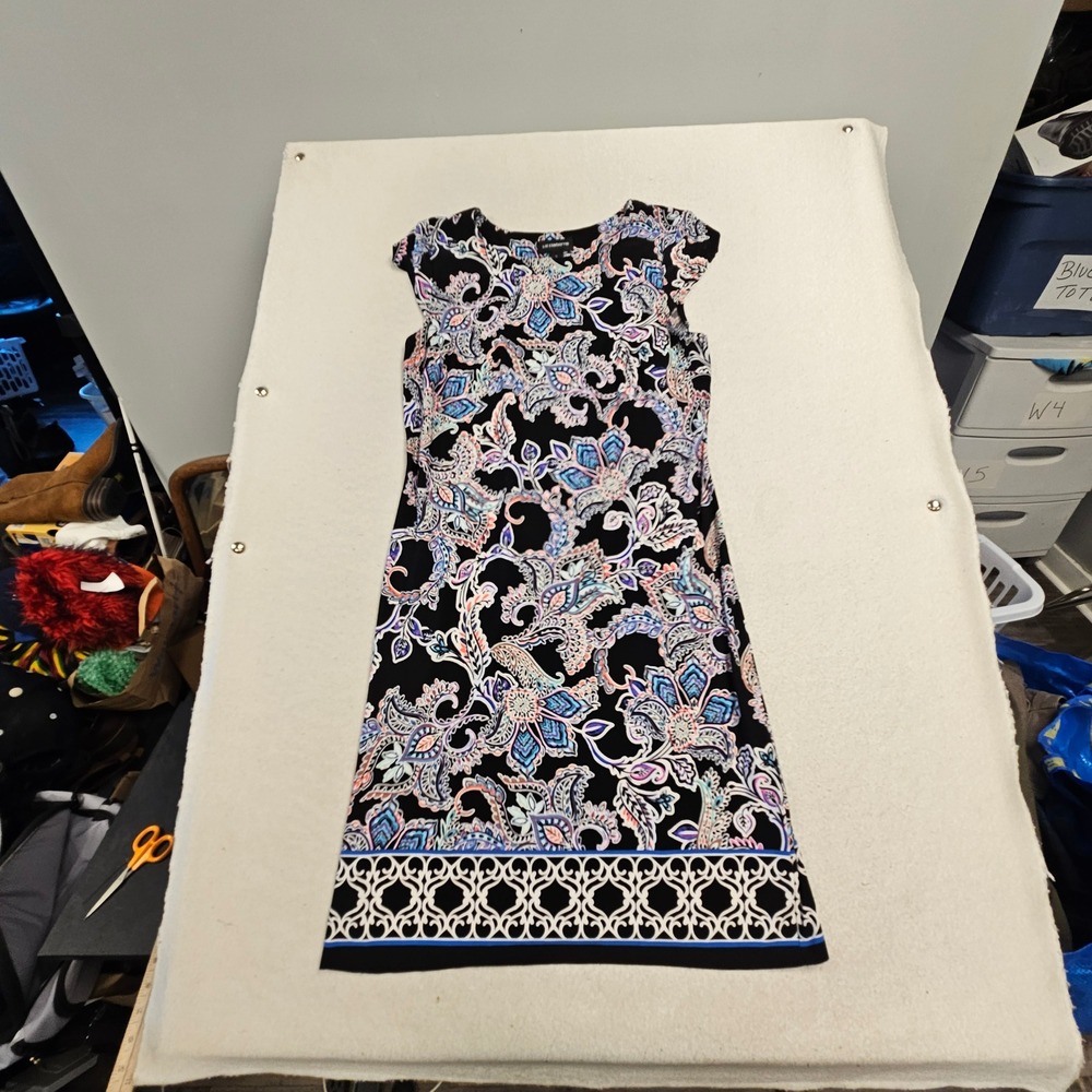 Liz Claiborne Womens Black Paisley Print Cap Sleeve Sheath Dress Size 8